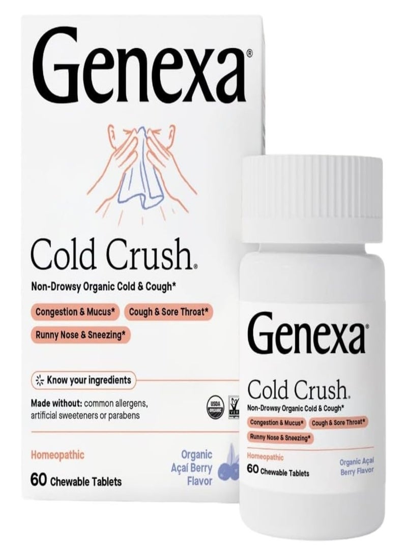 Genexa 60 Cold Crush Tablets Multi-Symptom Cough & Cold Relief Certified Organic Vegan Homeopathic Non-GMO - Image 1