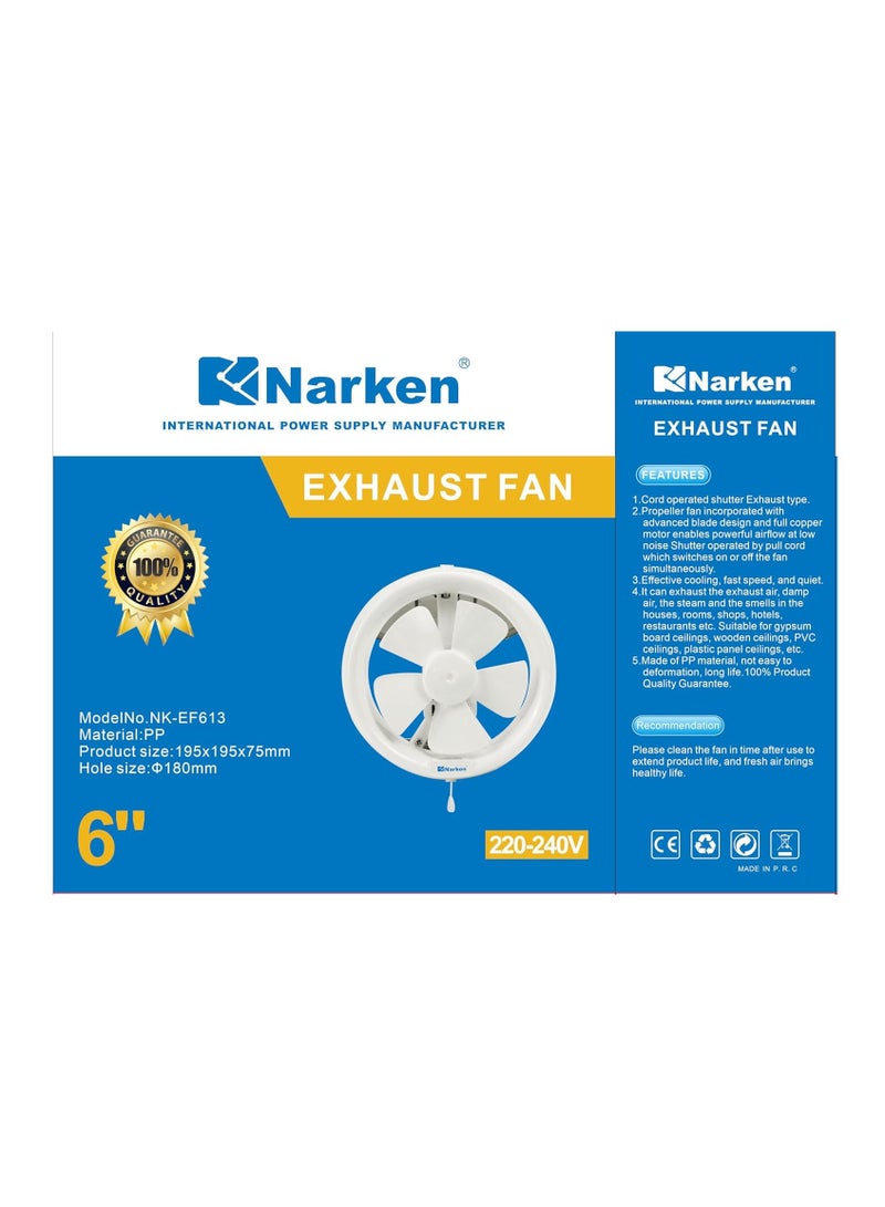Narken Exhaust Fan 6 Inches for window of the kitchen or bathroom office Power 13W Speed 1900r min Air Volume 200m³ h full copper motor. - Image 3