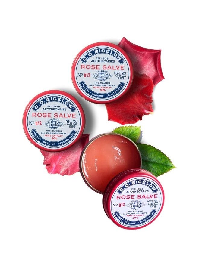 C. O. Bigelow C.O. Bigelow All Purpose Salve Lip Balm Tins, Rose Salve Pack of 3 for Chapped Lips & Dry Skin - Moisturizing Lip, Cuticle and Skin Salves, 0.8 oz each  - Image 1