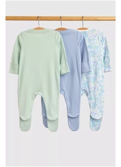 mothercare طقم ملابس نوم للأطفال بنقشة زهور باللون الأزرق - عبوة من 3 قطع  - Image 1