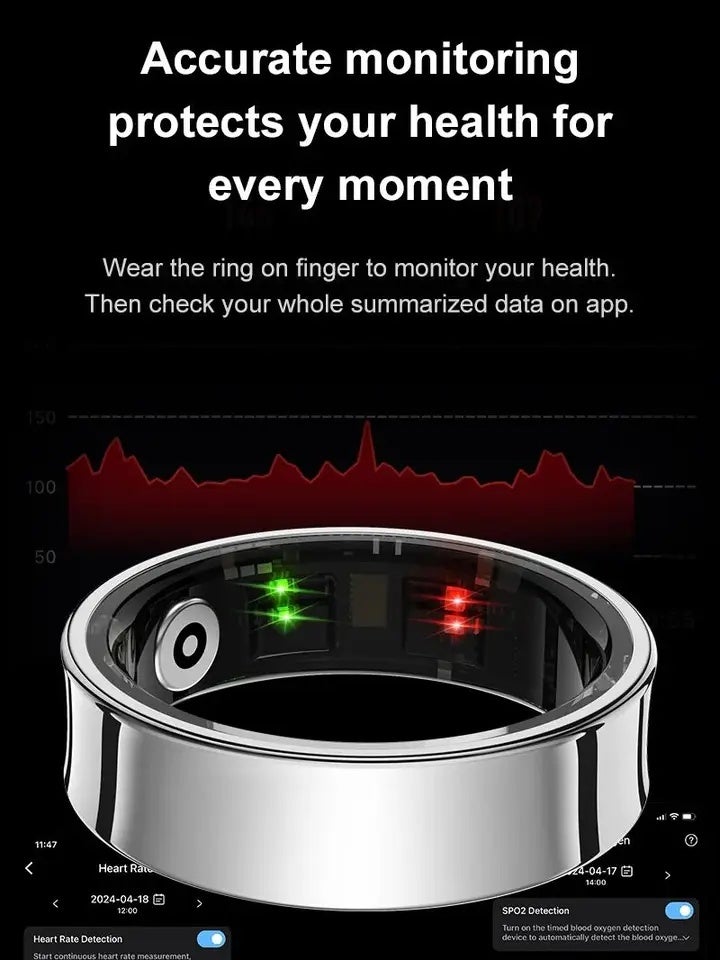 MISIRUN Smart Ring R09 Health Monitor Multi Sport Mode Skin Temperature Measurement 5ATM Waterproof Smart Ring With Charging Case, Silver 9541436 - Image 4