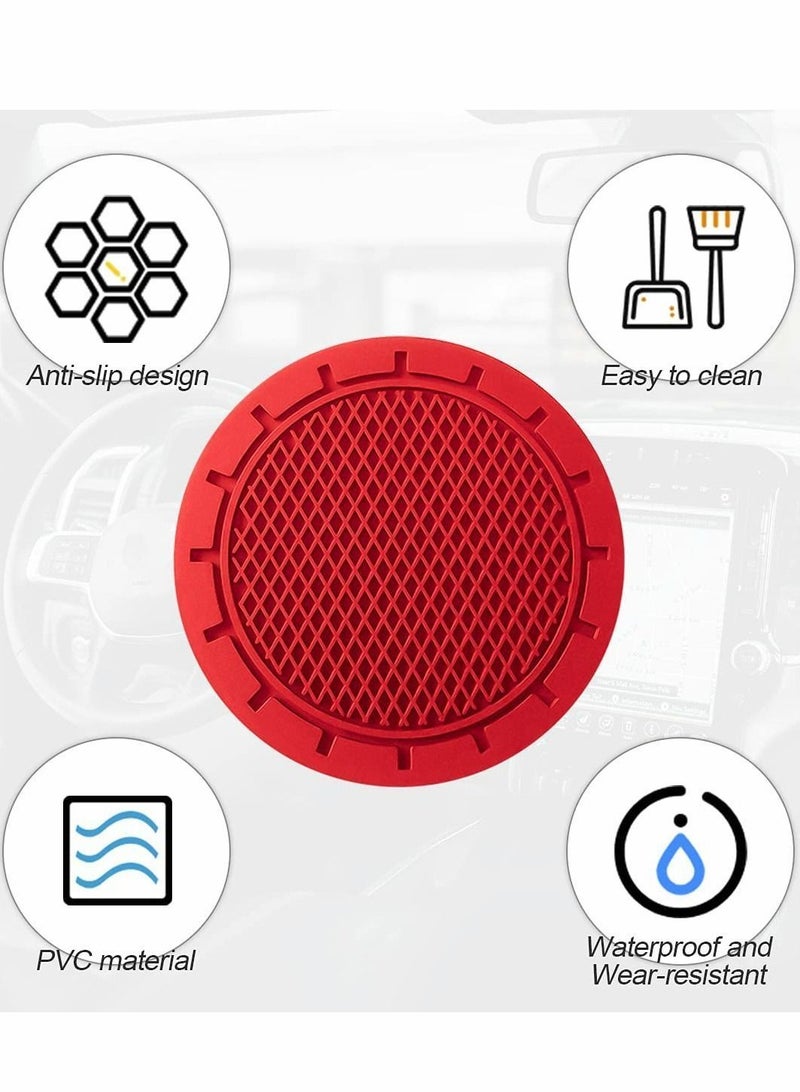 Y&D Car Cup Holder Coaster, 4 Pack 2.75 Inch Diameter Non-Slip Universal Insert, Durable, Suitable for Most Interior, Accessory Women and Men (Red) - Image 2