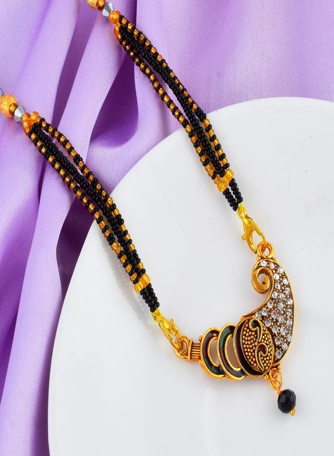 DULCI Designer Gold Plated Mangalsutra with Sparkling CZ and Enamel Work Pendant for Women - Image 4