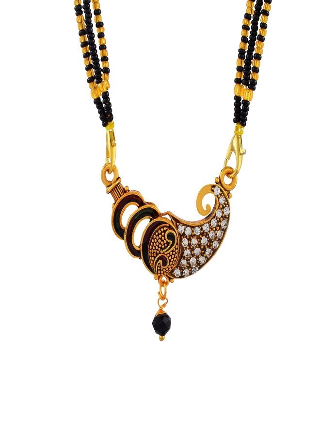 DULCI Designer Gold Plated Mangalsutra with Sparkling CZ and Enamel Work Pendant for Women - Image 1