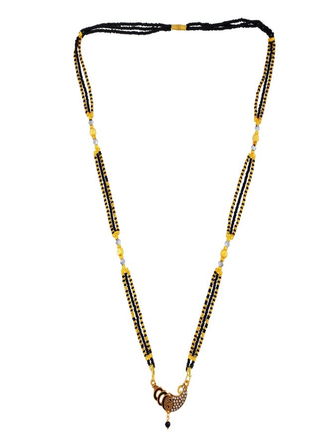 DULCI Designer Gold Plated Mangalsutra with Sparkling CZ and Enamel Work Pendant for Women - Image 3