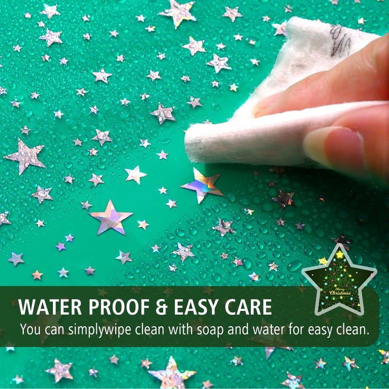 ZEMAHOME Green Holographic 3D EVA Shower Curtain Liner Glitter Star, 72x72 Premium Light Weight Plastic Bathroom Shower Curtain with Rustproof Metal Grommets for Shower Stall, Bathtubs(No Hooks) - Image 4