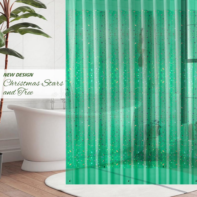 ZEMAHOME Green Holographic 3D EVA Shower Curtain Liner Glitter Star, 72x72 Premium Light Weight Plastic Bathroom Shower Curtain with Rustproof Metal Grommets for Shower Stall, Bathtubs(No Hooks) - Image 2