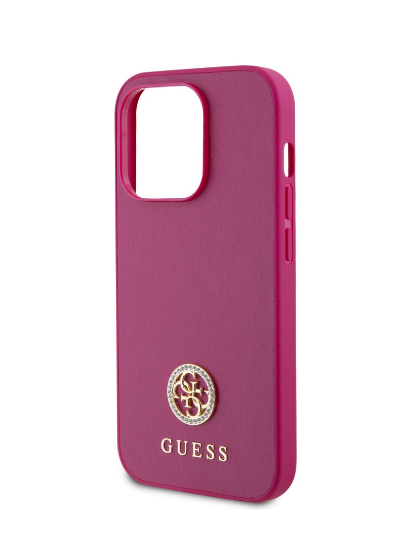 GUESS PU Case with Metal 4G Strass Logo for iPhone 15 Pro - Pink - Image 5