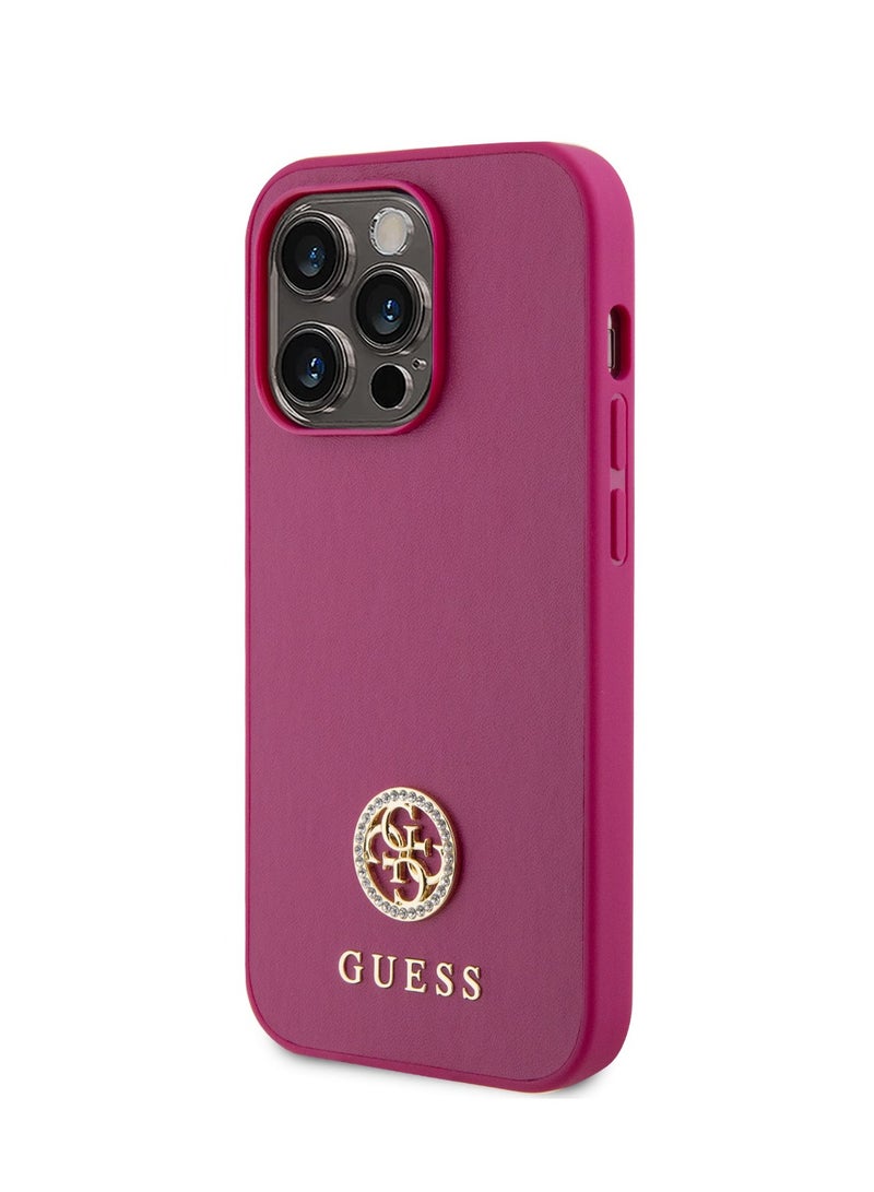 GUESS PU Case with Metal 4G Strass Logo for iPhone 15 Pro - Pink - Image 3