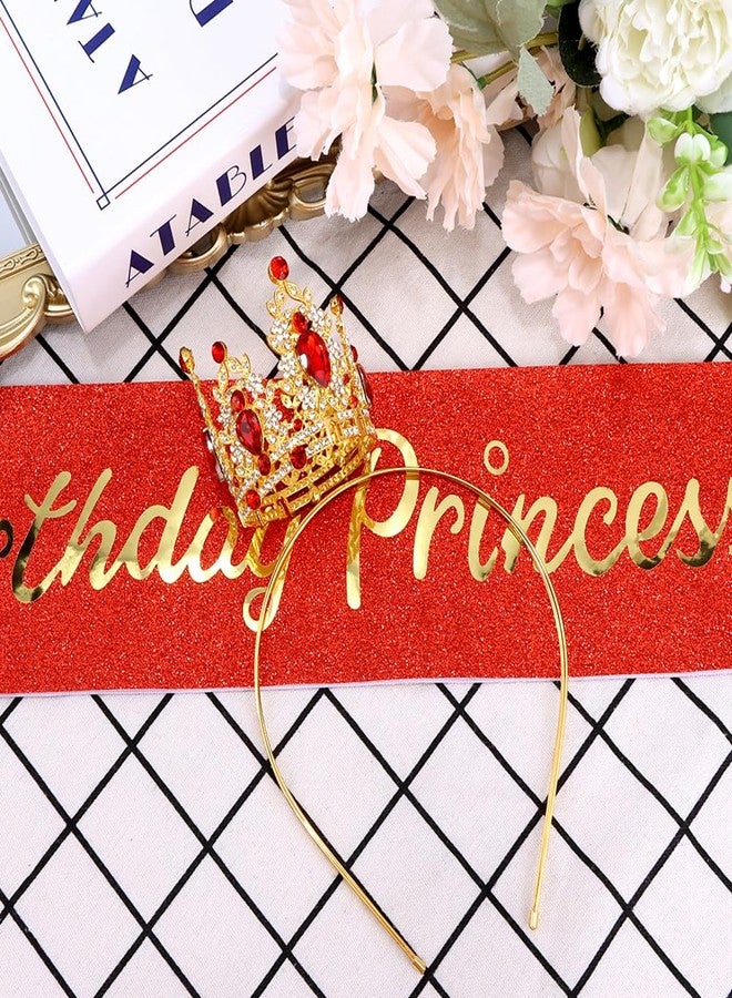 AOPRIE Birthday Princess Sash for Women Tiara & Crowns Headbands for Girls Happy Birthday Party Accessories Favor Supllies Leona Gold Red Pink, 2 Pack - Image 2