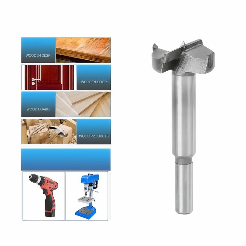 Meichoon Forstner Drill Bits Set 30-60mm 6PCS, Flat Wing Drilling Hole Hinge Cemented Carbide Carbon High Speed Steel Woodworking Drill Punching Bit with Round Shank DC02A - Image 4
