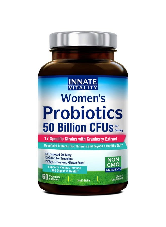 Innate Vitality - Probiotics for Women, 50 Billion CFUs, 17 Proven Strains, 60 Veggie Caps, Formulated with Prebiotics and Cranberry Extract,Non-GMO, Supports Vaginal, Digestive and Immune Health - Image 1