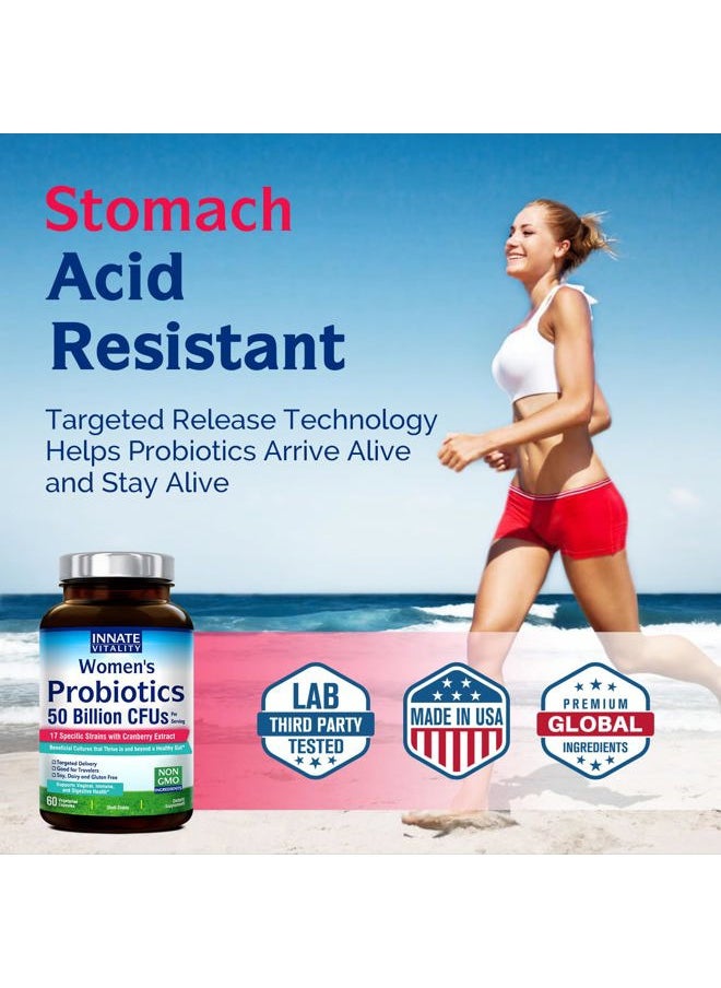 Innate Vitality - Probiotics for Women, 50 Billion CFUs, 17 Proven Strains, 60 Veggie Caps, Formulated with Prebiotics and Cranberry Extract,Non-GMO, Supports Vaginal, Digestive and Immune Health - Image 1
