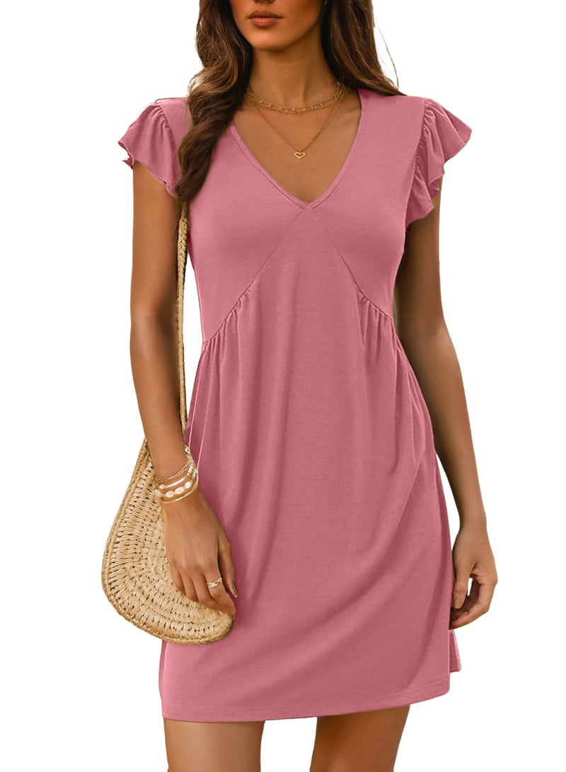 Dokotoo Pink Petite Dresses for Women Sun Dresses Womens Mini Dress Casual Fashion 2026 Summer Vacation Beach Sundresses Spring Cute Dress Outfits - Image 1