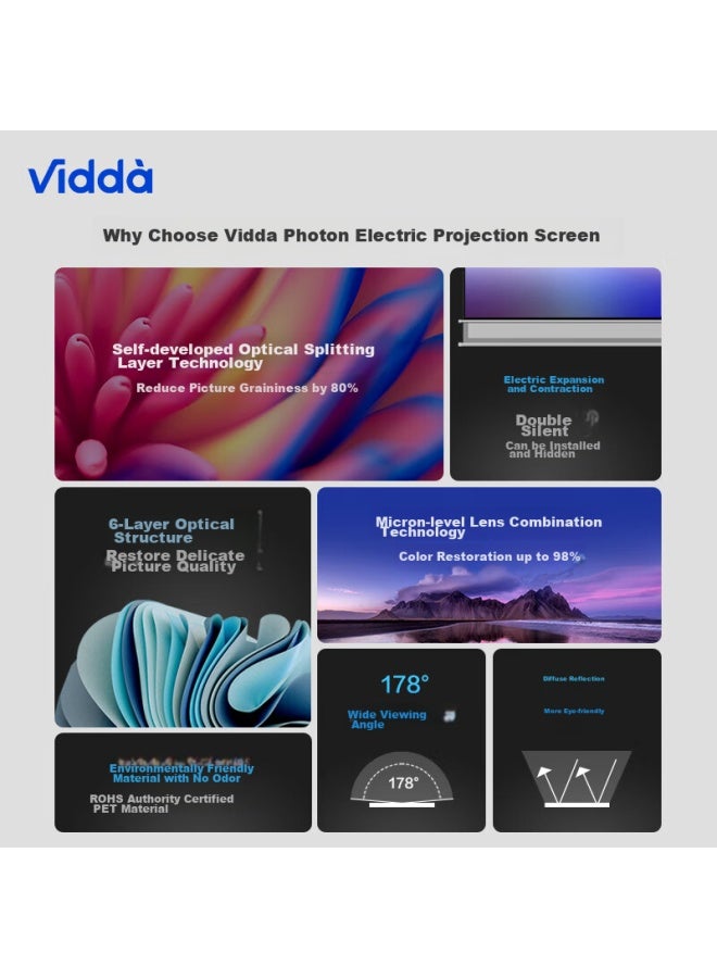 Vidda 100-inch Photon Electric Projection Screen, Professional Three-color Laser Projection Compatible, Electric Remote Control, Anti-rolling Edge, More Durable, Compatible With Hisense C2 Series/m2 Pro - Image 1