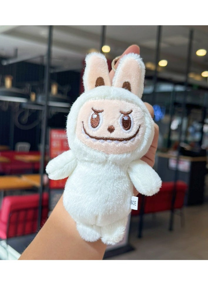 LABUBU The new Labub plush toy key chain is a charming gift. The crumpled cloth is rose white and 15 centimeters long 