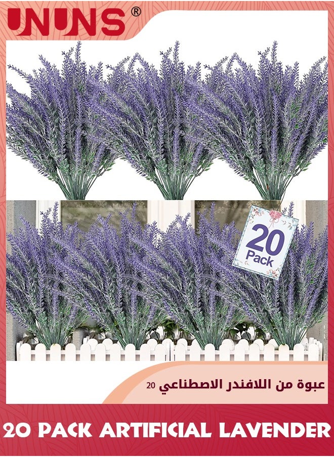 UNUNS 20 Pack Artificial Flowers,Artificial Lavender UV Resistant Fake Flowers Plastic Plants,Outdoor Faux Plants Wedding Window Box Kitchen Office Table Centerpieces Home Cemetery Decor,Gray Purple  - Image 1