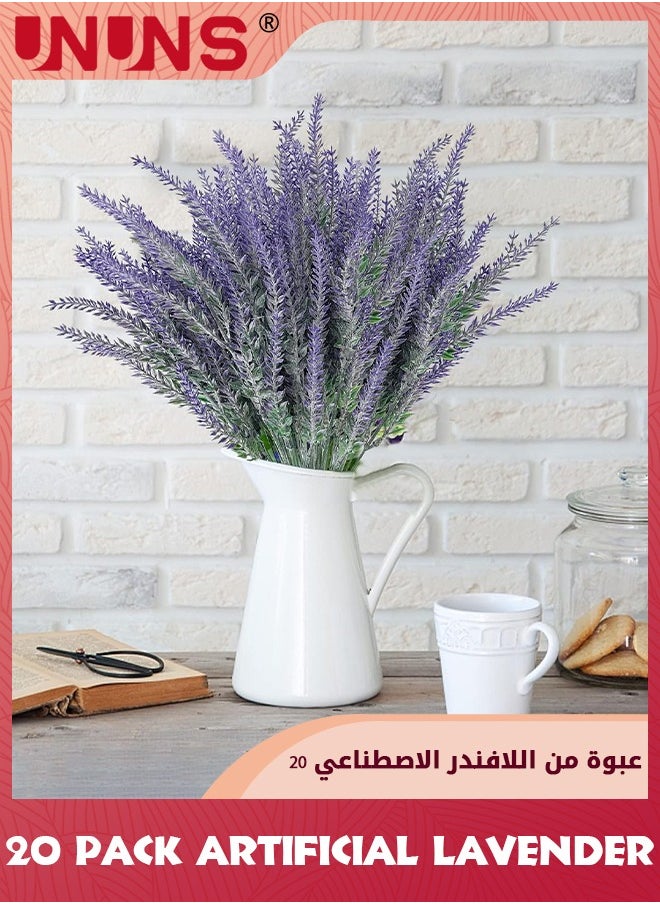 UNUNS 20 Pack Artificial Flowers,Artificial Lavender UV Resistant Fake Flowers Plastic Plants,Outdoor Faux Plants Wedding Window Box Kitchen Office Table Centerpieces Home Cemetery Decor,Gray Purple  - Image 4
