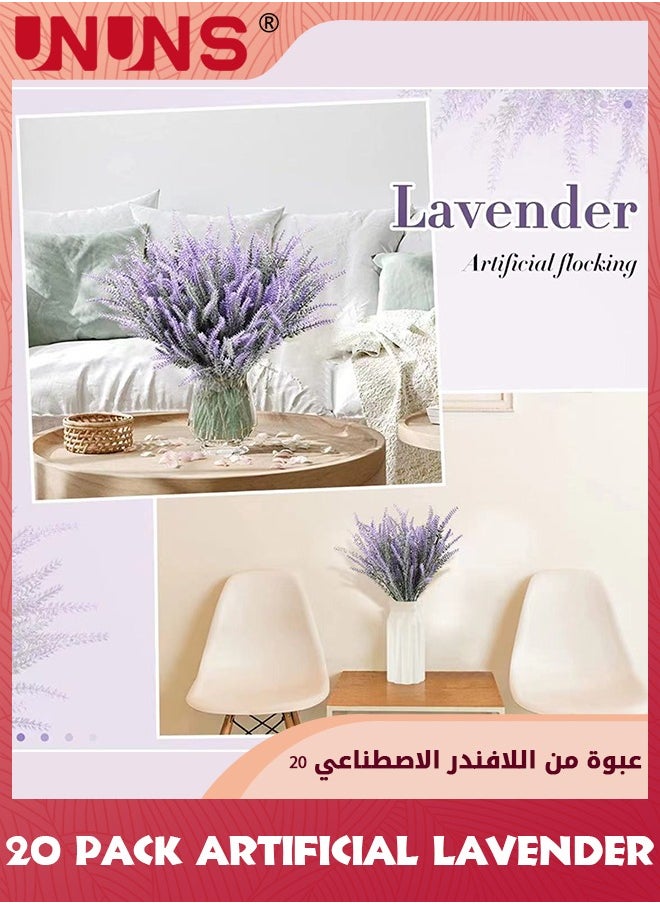 UNUNS 20 Pack Artificial Flowers,Artificial Lavender UV Resistant Fake Flowers Plastic Plants,Outdoor Faux Plants Wedding Window Box Kitchen Office Table Centerpieces Home Cemetery Decor,Gray Purple  - Image 3