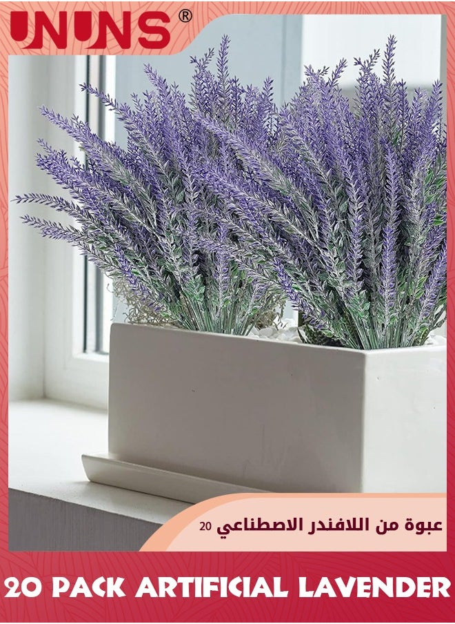 UNUNS 20 Pack Artificial Flowers,Artificial Lavender UV Resistant Fake Flowers Plastic Plants,Outdoor Faux Plants Wedding Window Box Kitchen Office Table Centerpieces Home Cemetery Decor,Gray Purple  - Image 5