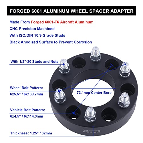 VLAOSCHI Black Forged 6x4.5 to 6x5.5 Wheel Adapters 1.25 Inch with 1/2" Studs Compatible with Dodge 6 Lug 6x114.3 to 6x139.7 for 1991-2004 Dakota | 1998-2003 Durango | 1993-2010 Viper - Pack of 4 - Image 5