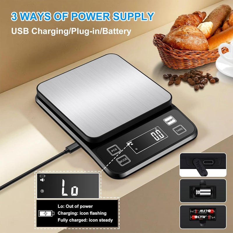Diyife Digital Kitchen Scale, [Waterproof IPX67 ]10KG Large Food Scale with 0.1g High Precision, Stainless Steel, 10 Unit, Washable, Hangable, USB Rechargeable, LCD Display, for Cooking, Baking - Image 5
