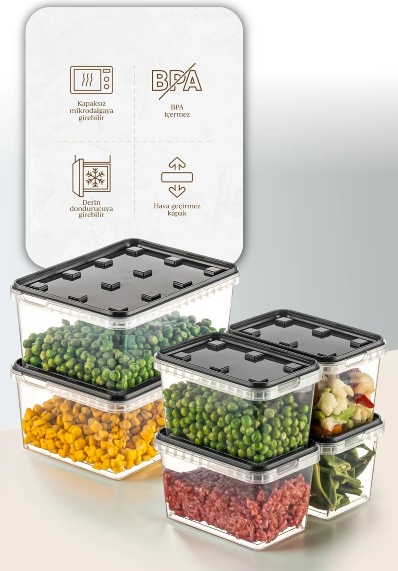 فينيف 6-pack 2x(1.5 Lt)-4x(0.7 Lt) Block Refrigerator and Deep Freezer Leakproof Storage Container Anthracite