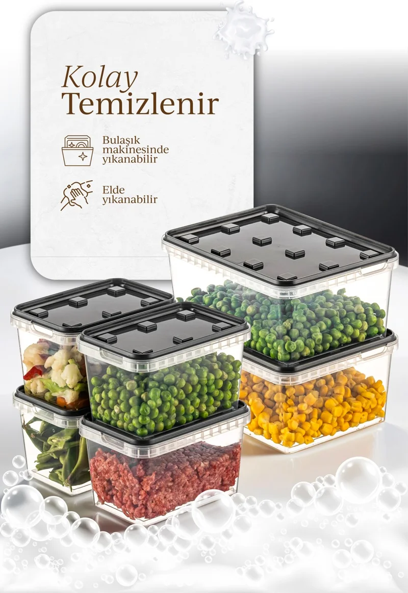 فينيف 6-pack 2x(1.5 Lt)-4x(0.7 Lt) Block Refrigerator and Deep Freezer Leakproof Storage Container Anthracite