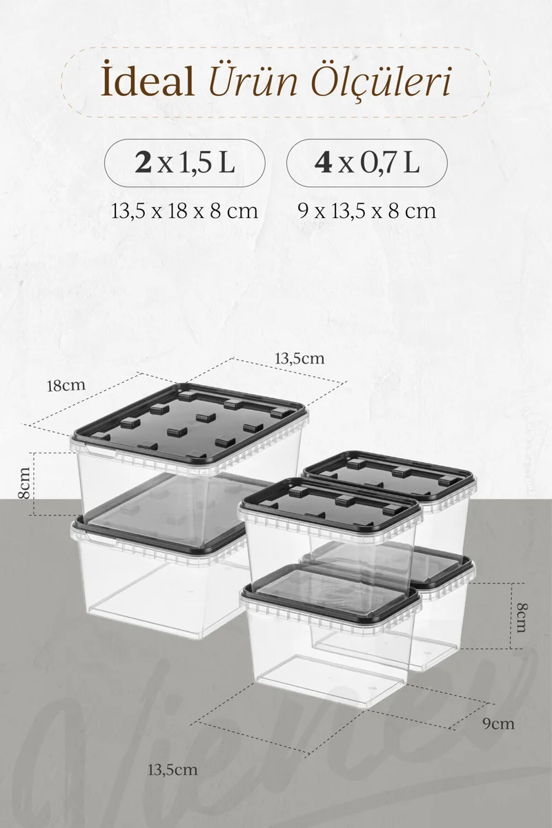 فينيف 6-pack 2x(1.5 Lt)-4x(0.7 Lt) Block Refrigerator and Deep Freezer Leakproof Storage Container Anthracite