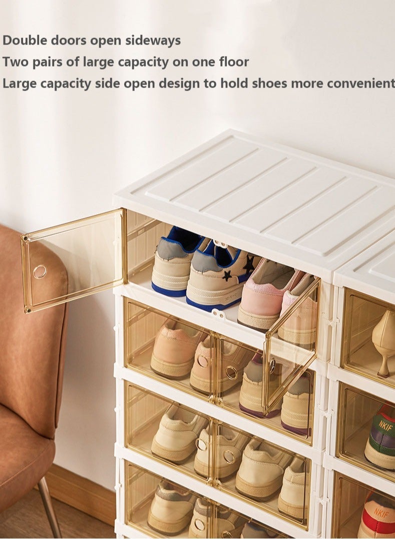 MissTiara Shoe Storage Organizer, Clear Installation-free Foldable Shoe Rack Stackable Shoe Box Pack, Portable Cabinet Rack Magnetic Clear Doors Compact Foldable Space-Saving Shoe Storage Boxes (2×6 layer) - Image 4