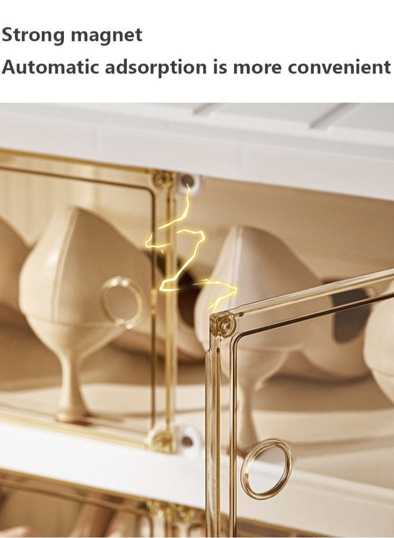 MissTiara Shoe Storage Organizer, Clear Installation-free Foldable Shoe Rack Stackable Shoe Box Pack, Portable Cabinet Rack Magnetic Clear Doors Compact Foldable Space-Saving Shoe Storage Boxes (2×6 layer) - Image 5