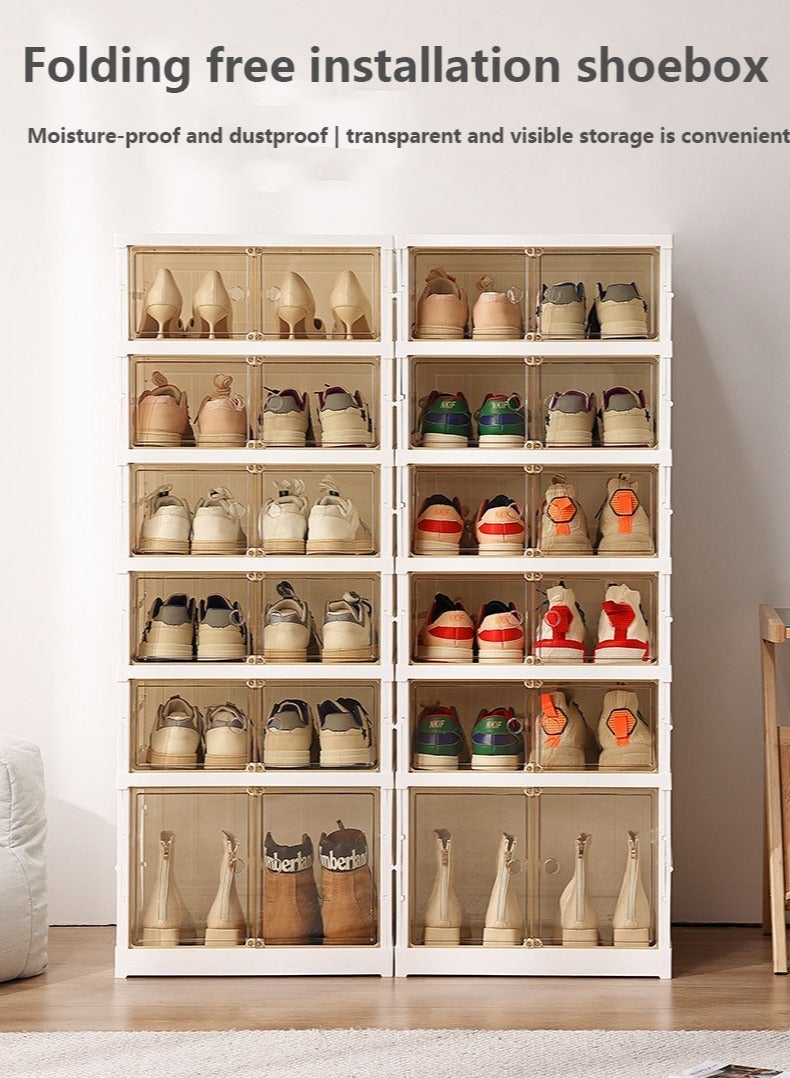 MissTiara Shoe Storage Organizer, Clear Installation-free Foldable Shoe Rack Stackable Shoe Box Pack, Portable Cabinet Rack Magnetic Clear Doors Compact Foldable Space-Saving Shoe Storage Boxes (2×6 layer) - Image 3