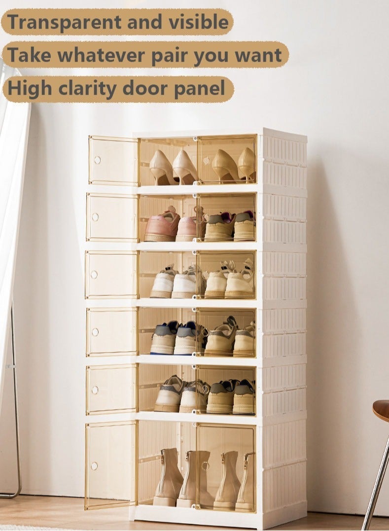 MissTiara Shoe Storage Organizer, Clear Installation-free Foldable Shoe Rack Stackable Shoe Box Pack, Portable Cabinet Rack Magnetic Clear Doors Compact Foldable Space-Saving Shoe Storage Boxes (2×6 layer) - Image 2