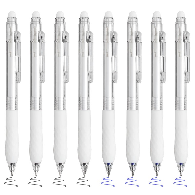 Baytory 8Pcs Fine Point Erasable Gel Pens  0.5Mm Retractable Black And Blue Ink Pen  Smooth Writhing Comfortable To Use For Taking Marking Planner Crossword Puzzles (White) - Image 1