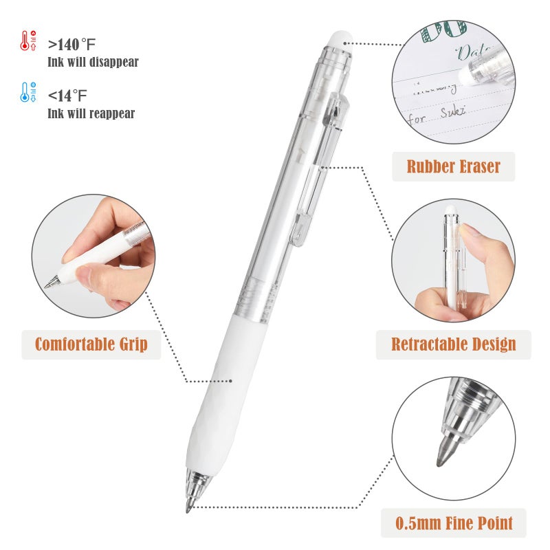 Baytory 8Pcs Fine Point Erasable Gel Pens  0.5Mm Retractable Black And Blue Ink Pen  Smooth Writhing Comfortable To Use For Taking Marking Planner Crossword Puzzles (White) - Image 4