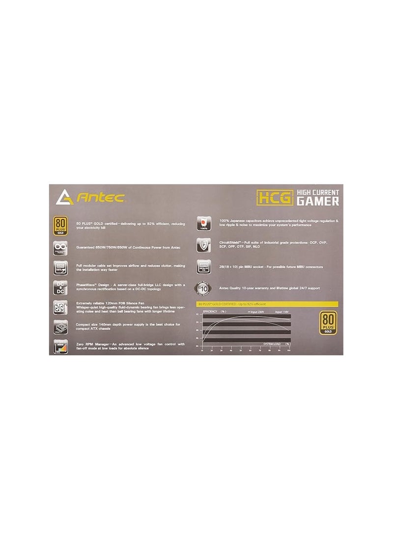 ANTEC - Antec 850W High Current Gamer Gold HCG850 Power Supply, Fully Modular, 80 Plus, 120MM Fluid Dynamic Bearing Fan - Image 1