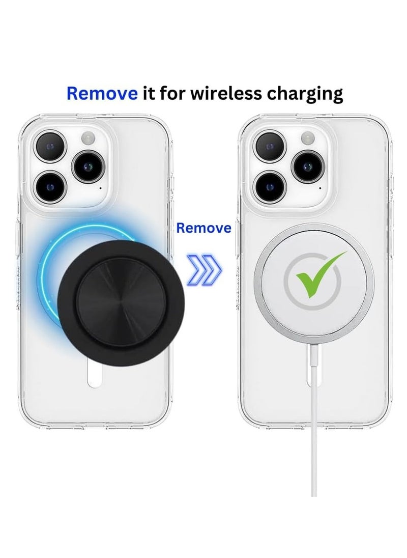 Generic - Magnetic Phone Grip Holder For MagSafe With Aluminum Alloy Round-Shaped Base And Metallic CD Grain PopTop Sockets Included Adapter Metal Ring (Round Black) - Image 1