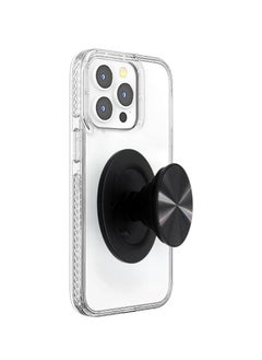Magnetic Phone Grip Holder For MagSafe With Aluminum Alloy Round-Shaped Base And Metallic CD Grain PopTop Sockets Included Adapter Metal Ring (Round Black)