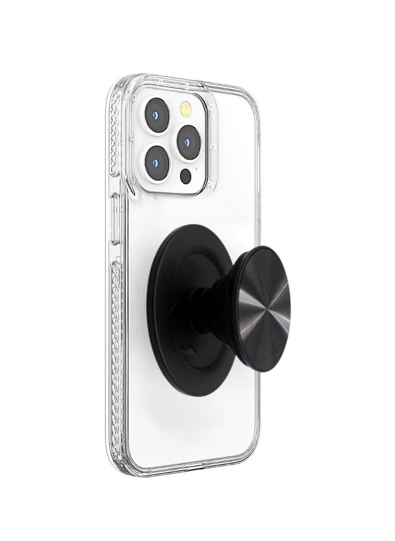 Generic - Magnetic Phone Grip Holder For MagSafe With Aluminum Alloy Round-Shaped Base And Metallic CD Grain PopTop Sockets Included Adapter Metal Ring (Round Black) - Image 1