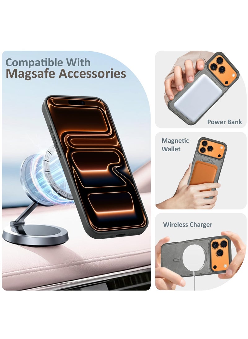 HDD Premium Leather Case Compatible with iPhone 17 Pro Max, Slim MagSafe Shockproof Protective Cover with Metallic Camera Ring & Tactile Buttons – Grey - Image 5