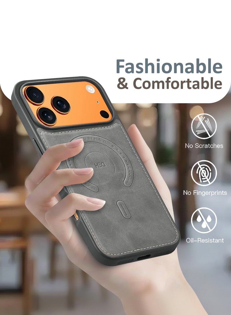 HDD Premium Leather Case Compatible with iPhone 17 Pro Max, Slim MagSafe Shockproof Protective Cover with Metallic Camera Ring & Tactile Buttons – Grey - Image 4