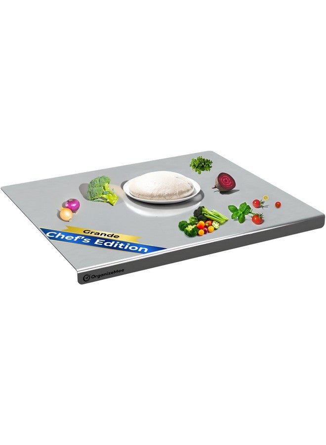 OrganizeMee لوح تقطيع من الفولاذ المقاوم للصدأ OrganizeMee للمطبخ كبير | لوح تقطيع مقاوم للصدأ للفواكه والخضروات | حجم اللوح 40 سم × 31 سم مع حافة 2 سم - Image 1
