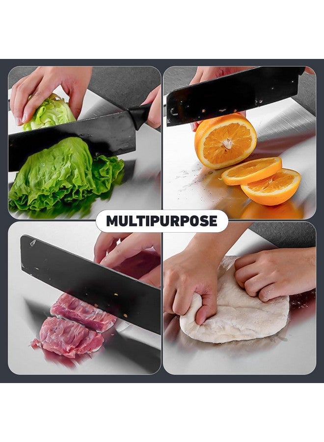 OrganizeMee لوح تقطيع من الفولاذ المقاوم للصدأ OrganizeMee للمطبخ كبير | لوح تقطيع مقاوم للصدأ للفواكه والخضروات | حجم اللوح 40 سم × 31 سم مع حافة 2 سم - Image 4