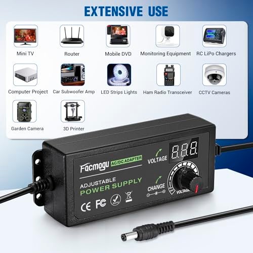 Facmogu 9V-24V 3A 72W Adjustable Power Adapter with LED Display, Multi-Voltage 100V-240V AC to DC 9V 12V 15V 16V 18V 19V 20V Universal AC/DC Variable Power Supply, Various Voltage AC to DC Converter - Image 3
