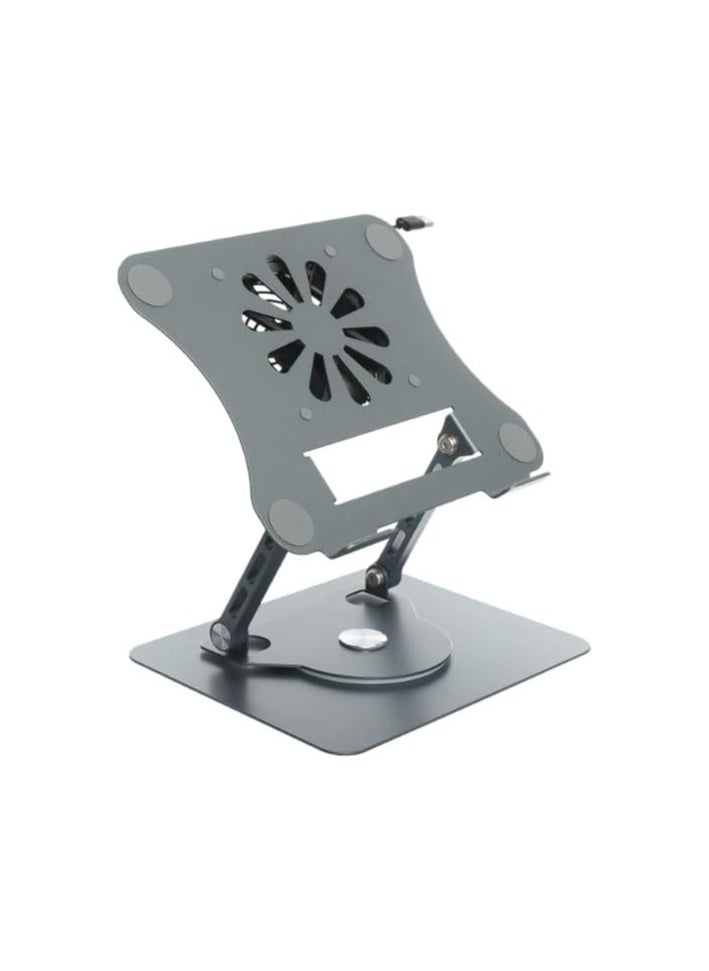 Generic Metal Folding Laptop Stand V6.1 Contains Large Turbine Air-Cooled Cooling With Efficient Heat Dissipation, Free Lifting And 360 Swivel Compatible With Various Of Laptops - Dark Grey  - Image 2