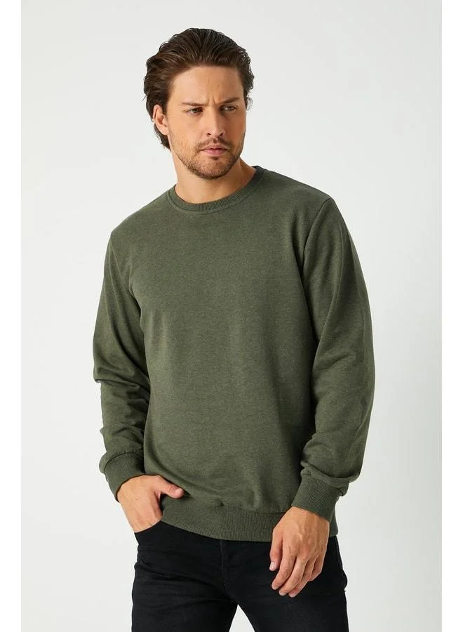 Mmetalic Men's Khaki Basic Crew Neck Sweatshirt