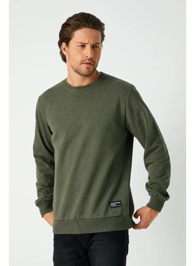 Mmetalic Men's Khaki Basic Crew Neck Sweatshirt