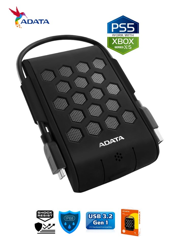 HD720 Pro DURABLE 1TB External HDD | Fast Data IP68 Anti-Shock Hard Drive | Compatible with PS5 XBOX | Shockproof Waterproof| Black