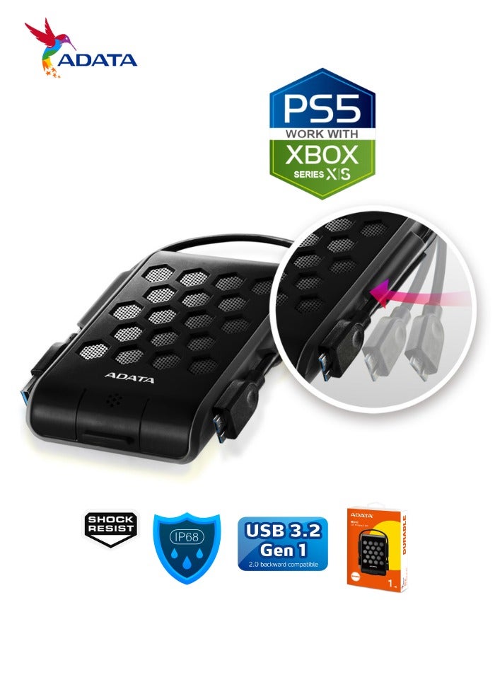 HD720 Pro DURABLE 1TB External HDD | Fast Data IP68 Anti-Shock Hard Drive | Compatible with PS5 XBOX | Shockproof Waterproof| Black