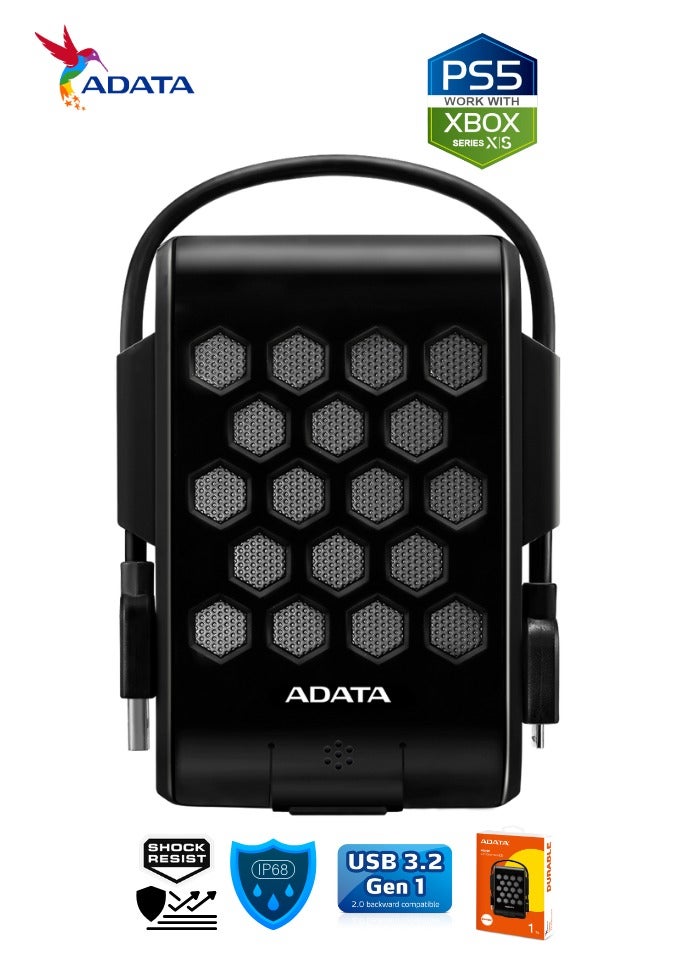 HD720 Pro DURABLE 1TB External HDD | Fast Data IP68 Anti-Shock Hard Drive | Compatible with PS5 XBOX | Shockproof Waterproof| Black
